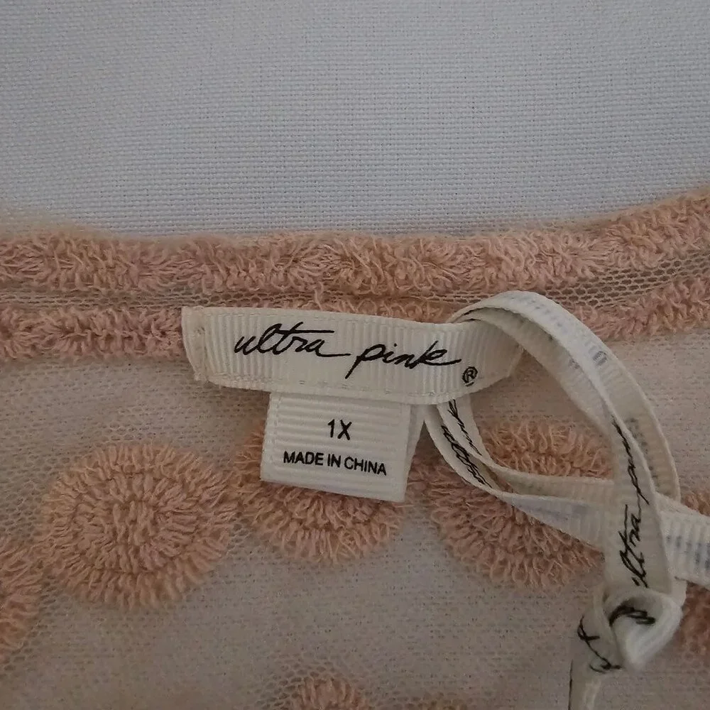 Ultra Pink Light Pink Lace Embroidered Floral 3/4 Sleeve Blouse Women's Size 1X - Picture 4 of 10